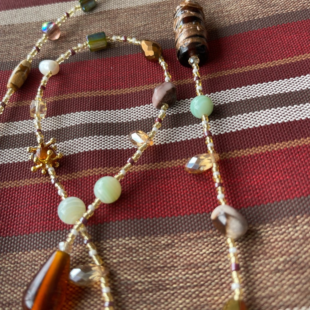 Abalone Pearl, Fresh Water Pearl, Picture Jasper and Glass Necklace